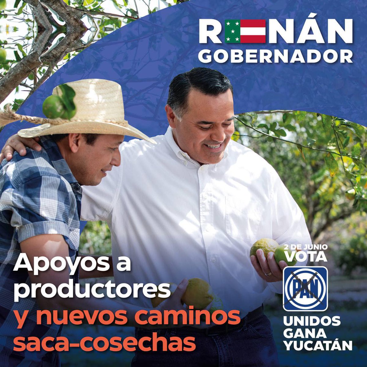 ¡Con @renanbarrera el campo yucateco será una prioridad con apoyos e insumos a los productores y más caminos saca-cosechas! #RenánGobernador✅ #UnidosGanaYucatán✨