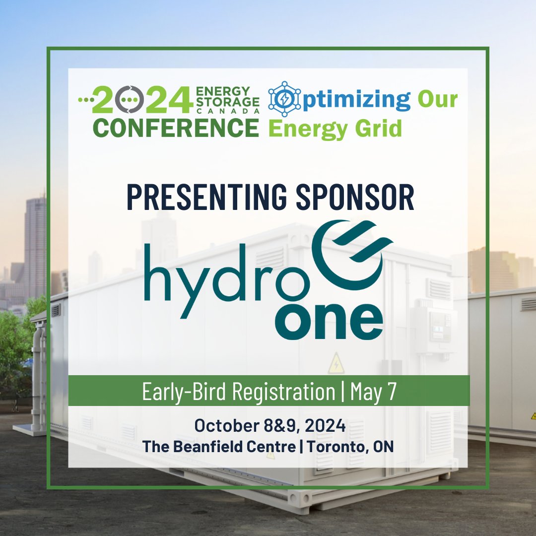 We're excited to work with returning Presenting Sponsor, @HydroOne for #ESCCon2024 to host the largest assembly of #EnergyStorage stakeholders for #Canada's only national energy-storage exclusive conference Oct 8 & 9, 2024!

📅 Register to attend: lnkd.in/es7z_SUk