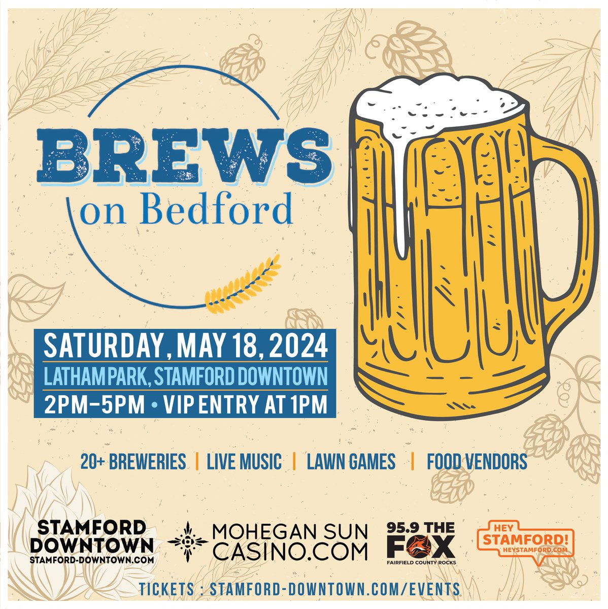 Tickets still available for Brews on Bedford -- this Saturday, May 18! Enjoy sampling from 25 different breweries (and more!) -- food vendors, live music, vendors and more. bit.ly/3TXOM1f
