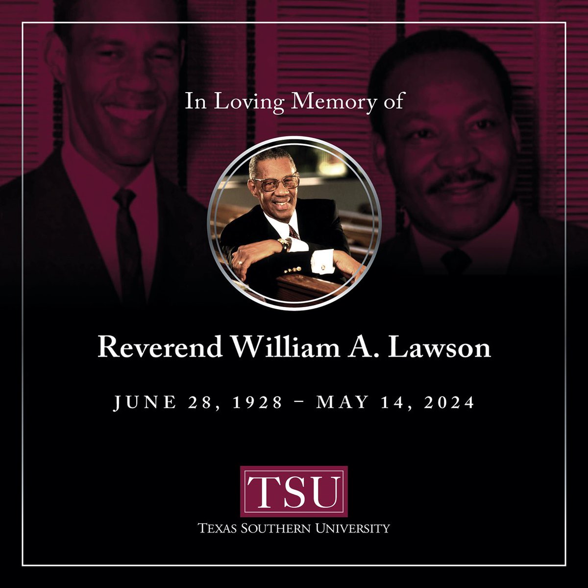 Texas Southern University mourns the passing of Reverend William A. Lawson. We honor Reverend Lawson, affectionately known as, “Houston’s Pastor.” His impact on our institution and our alumni has left an indelible mark, forever. May he rest in power.