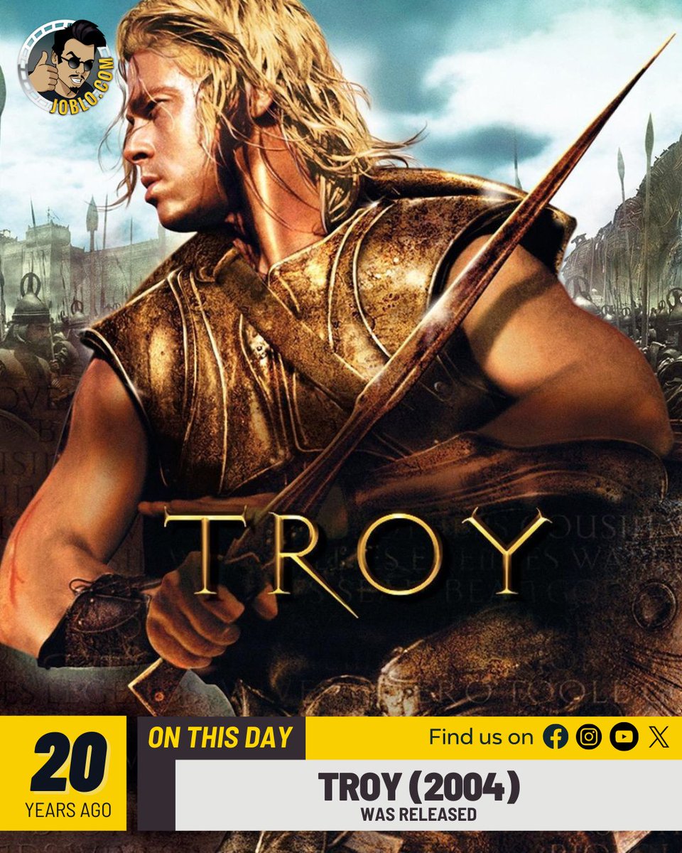 20 years ago today Troy (2004) was released! 🎥 #JoBloMovies #JoBloMovieNetwork #Troy #BradPitt #EricBana
