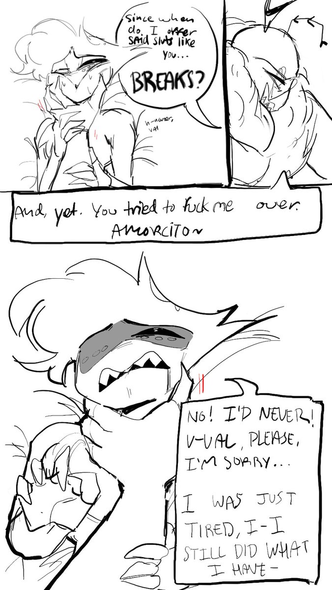 cw valangel situation and implied SA
#HazbinHotel (4/6)

when your abuser has so much power over you, the excuses don’t even make fucking sense anymore :( not that they care.
(not meant to 100% represent a real abusive relationship; val owns angel Literally)