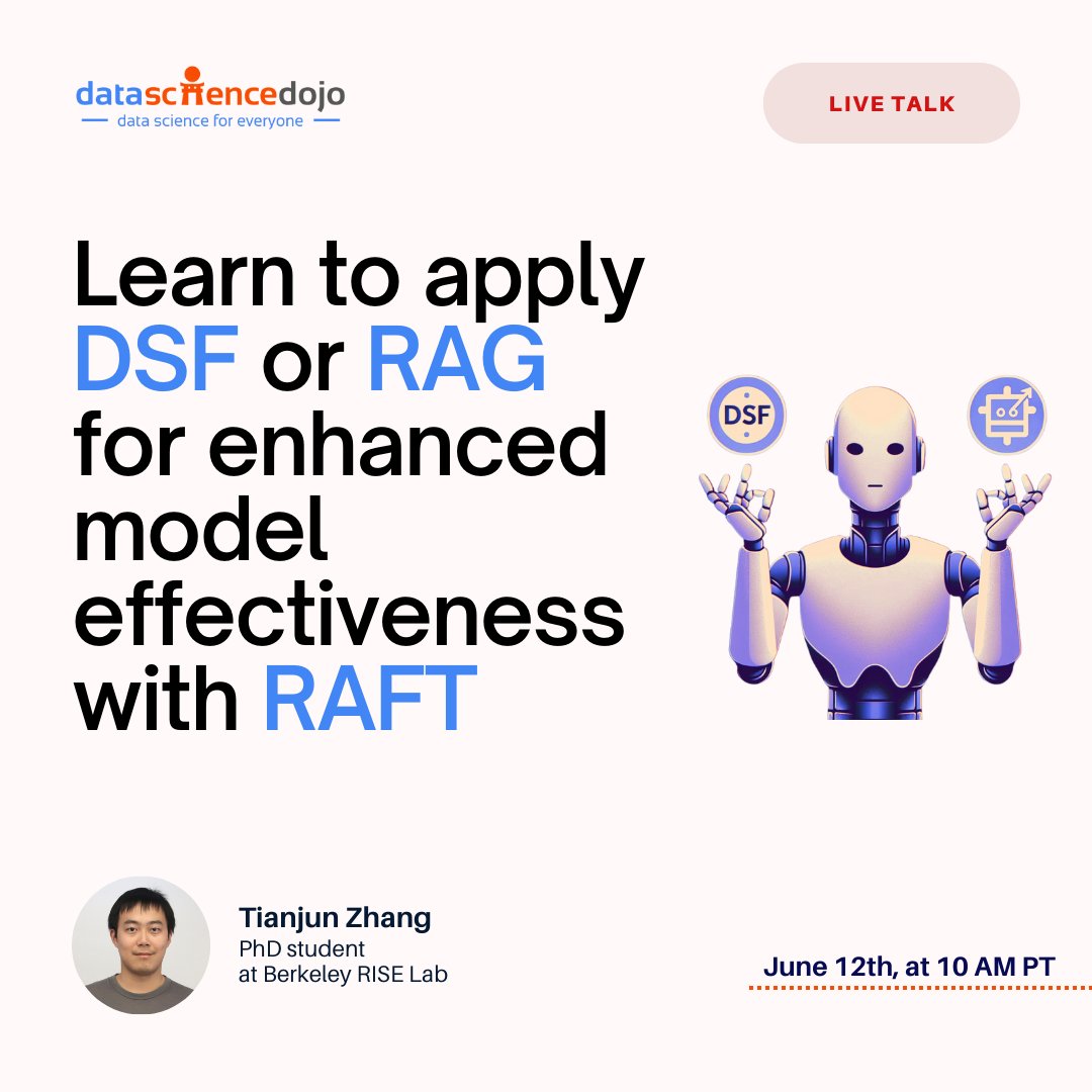 Choosing the right technique for effective #LLMs can be tough. Join the conversation: hubs.la/Q02wf_YR0 Our live talk with Tianjun Zhang dives into Document-level Semantic Matching vs. Retrieval-Augmented Generation. Gain insights and #optimize your #RAFT implementation!