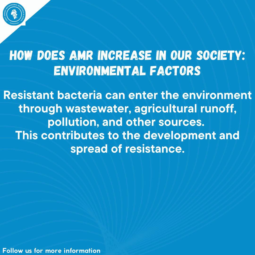 Environmental factors drive Antimicrobial Resistance (AMR). However, these factors can be controlled with; ✅ Improved waste management ✅ Regulation of antibiotic use ✅ Sustainable farming practices ✅ Public education on responsible antibiotic use. #AMR #faarafrica