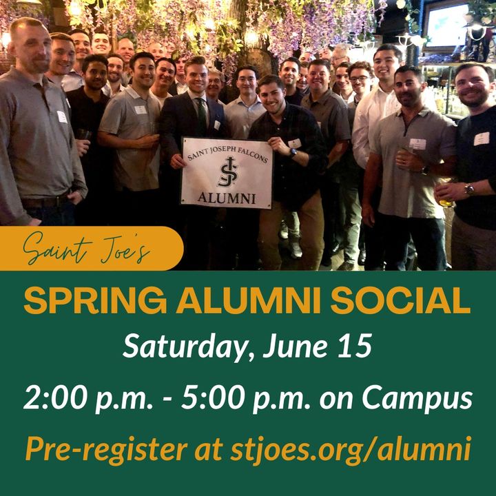 Alumni, join your Falcon Family on Saturday, June 15 for our Spring Alumni Social! Festivities will run from 2:00 p.m. - 5:00 p.m. on campus. Each attendee will receive food and drink tickets. Don't miss out and register online at: stjoes.org/alumni/alumni-…