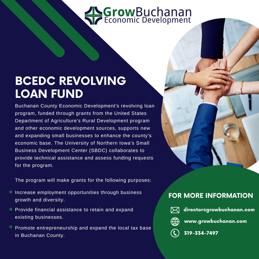 💼 Need funds to fuel your business dreams? 💡 Explore Buchanan County Economic Development's Revolving Loan Fund! Contact Lisa today for details. 💰 #GrowBuchanan 📞