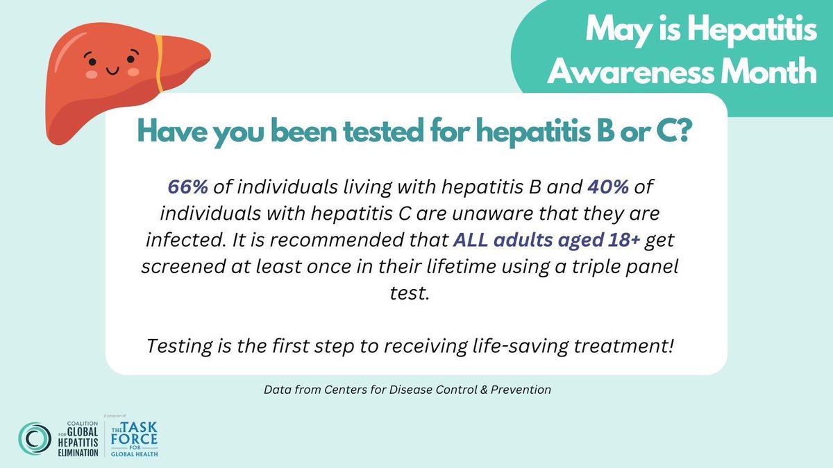 In the US, May 19 is #HepatitisTestingDay! Let's raise awareness and encourage everyone to know their status to #EndHep. For more on: ➡️ Screening & Testing Recommendations, visit buff.ly/3oE0qla ➡️ Staying involved in #hepatitis discussion, visit buff.ly/3oDGv0o