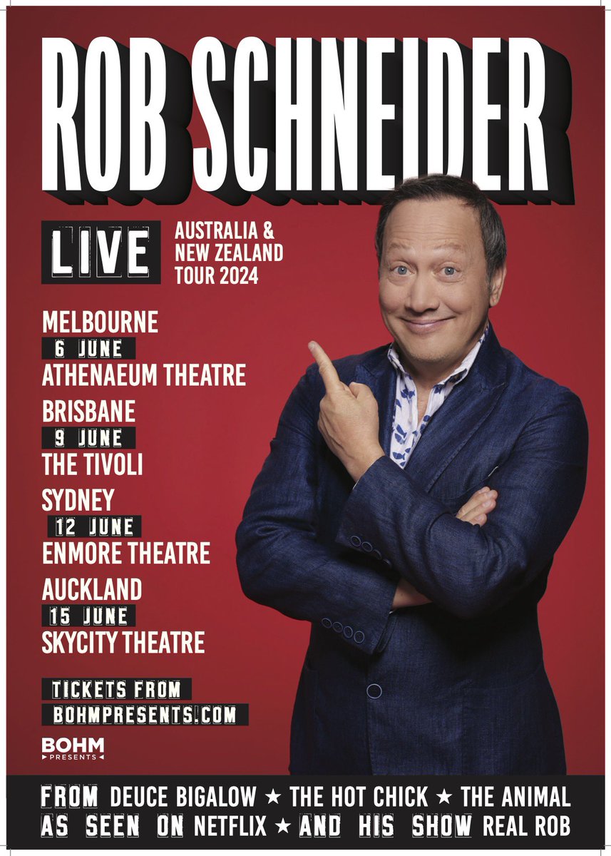 I’m coming down under this June! To all my Australia and New Zealand friends, I’ll see you soon! Get your tickets now on bohmpresents.com or Robschneider.com. Link in bio!