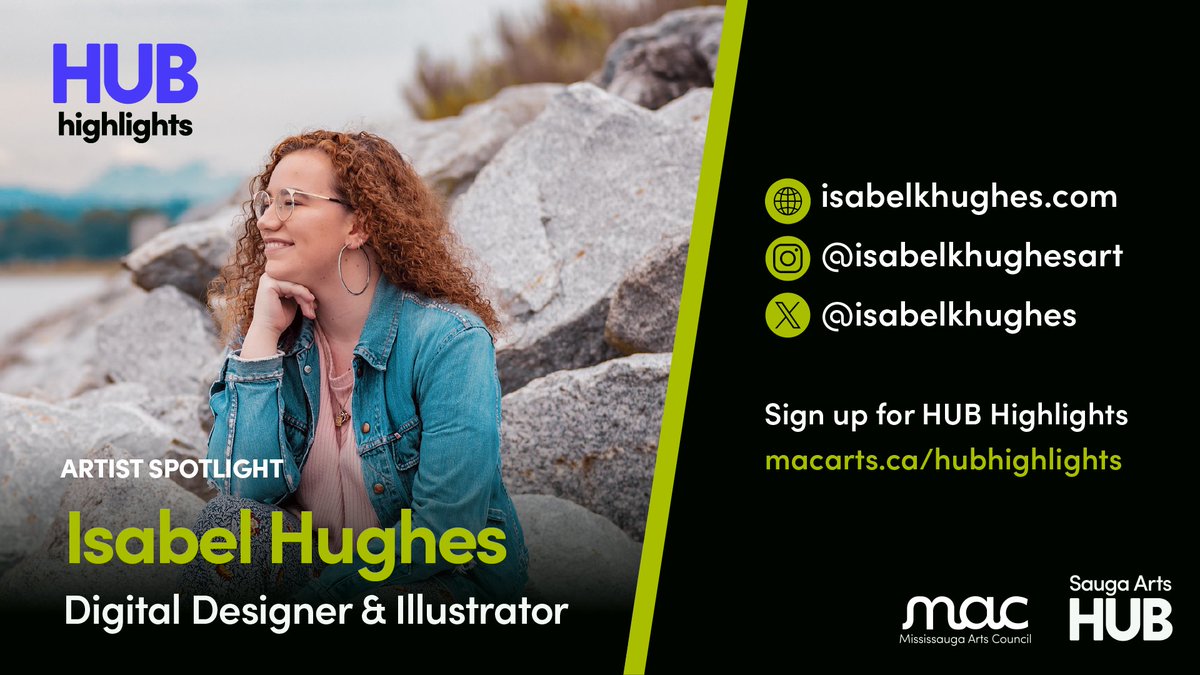 This week, our HUB Highlights Artist Spotlight is @isabelkhughes! ✨ Isabel is a digital designer and illustrator. Learn more about her ➡️ isabelkhughes.com Subscribe to our newsletter for creative events! ➡️ bit.ly/HUBHighlights
