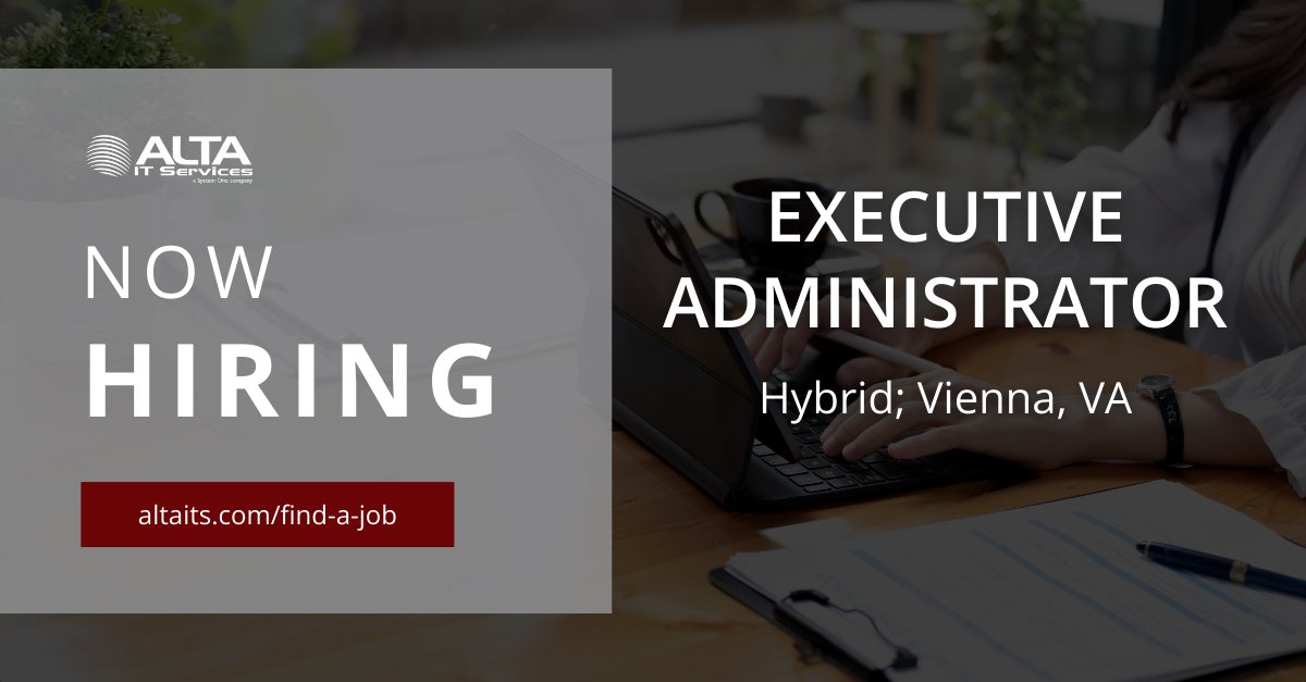 ALTA IT Services is #hiring an Executive Administrator for #hybrid work in Vienna, VA. 

Learn more and apply today: ow.ly/EVbO50RFVFj

#ALTAIT #ExecutiveAdministrator #HybridWork #CreditUnion #Initiative #ProblemSolving #Copywriting #Proofreading #JobOpening #ViennaVA