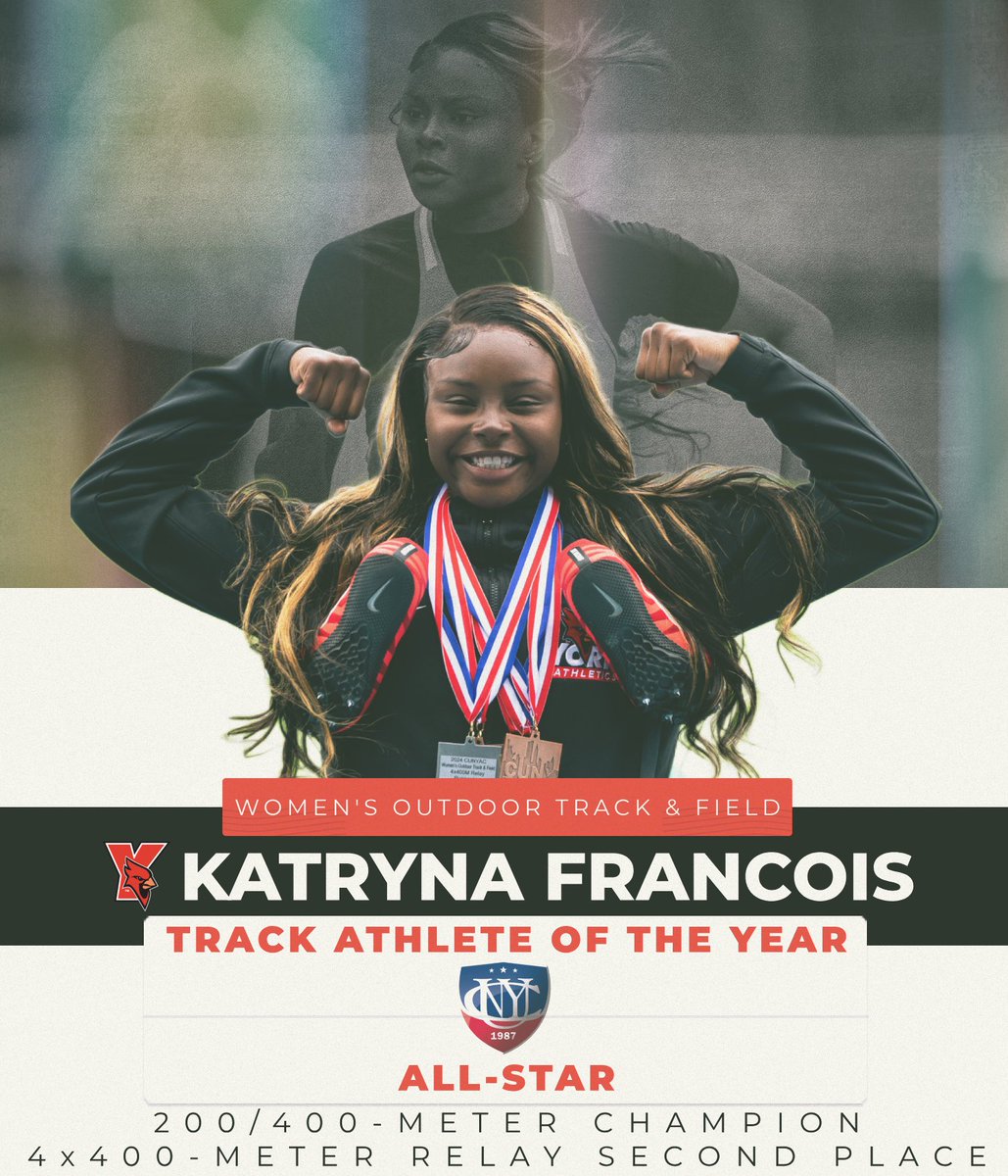 Let’s get the awards rolling! Congrats to 𝗞𝗔𝗧𝗥𝗬𝗡𝗔 𝗙𝗥𝗔𝗡𝗖𝗢𝗜𝗦 for becoming the 2024 @CUNYAC Women's Outdoor Track & Field Athlete of the Year ❌ an All-Star❗️

📰🔗 ow.ly/LcsL50RG6y8

#YCCardinals #RiseAbove #TheCardinalWay #TheCityPlaysHere #d3tf #NCAAD3