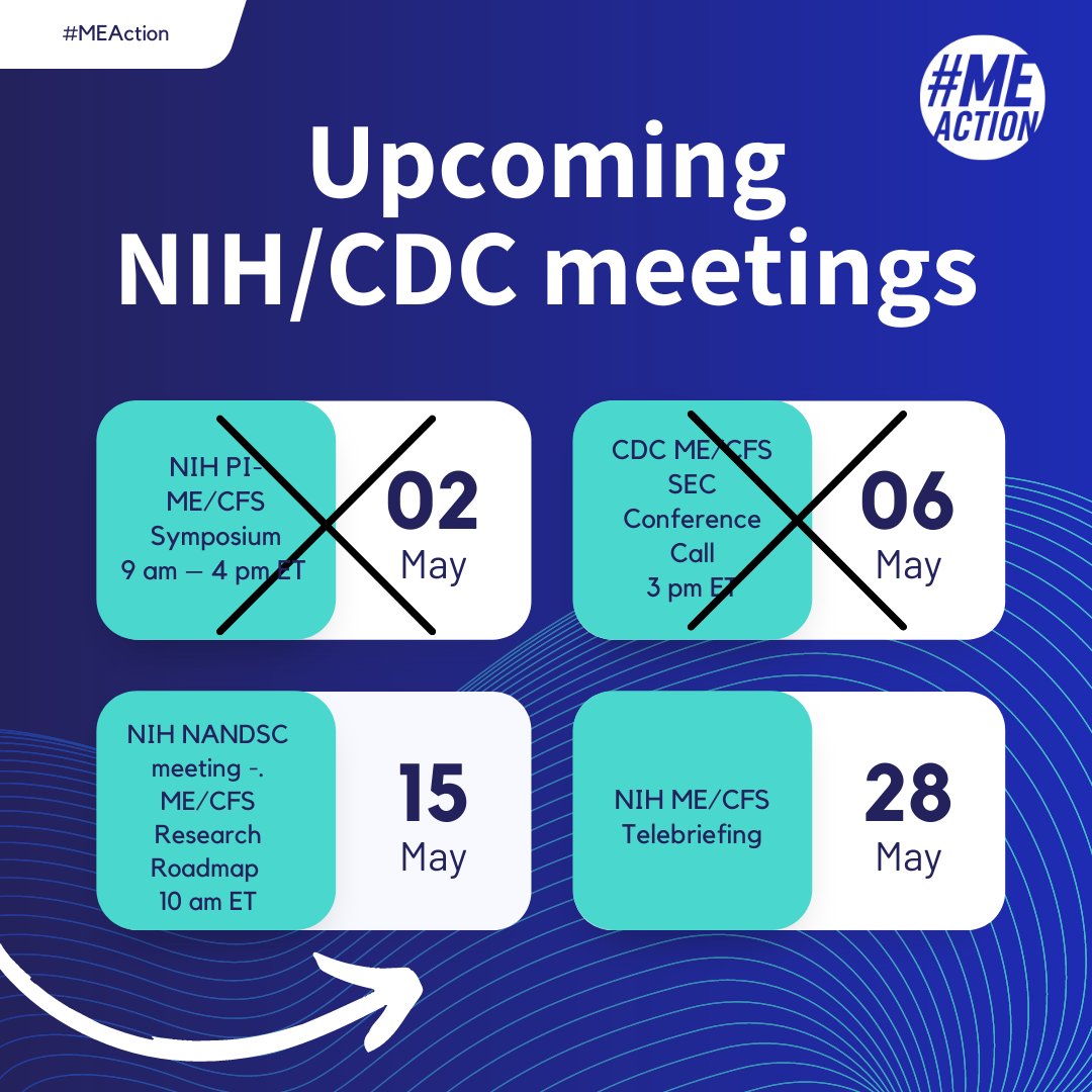 TOMORROW: The #MECFS Research Roadmap will be discussed during the NANDSC meeting on May 15. The open portion of the meeting will begin at 10am ET & the Roadmap will be presented from 1:30 – 2:30pm. Videocast: videocast.nih.gov/watch=54421 Event page: ninds.nih.gov/news-events/ev… #NIH