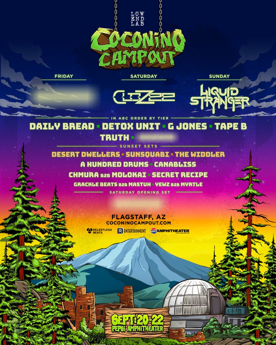 ⛺️Come camping with us & festival headliners @CloZeeOfficial & @LiquidStranger + many more including a headliner we think that you will wub! ☮️❤️🔊 Sign up for presale & lock in your 3-day tix & camping passes first at CoconinoCampout.com Presale begins Thurs 5/16 at 10a PT
