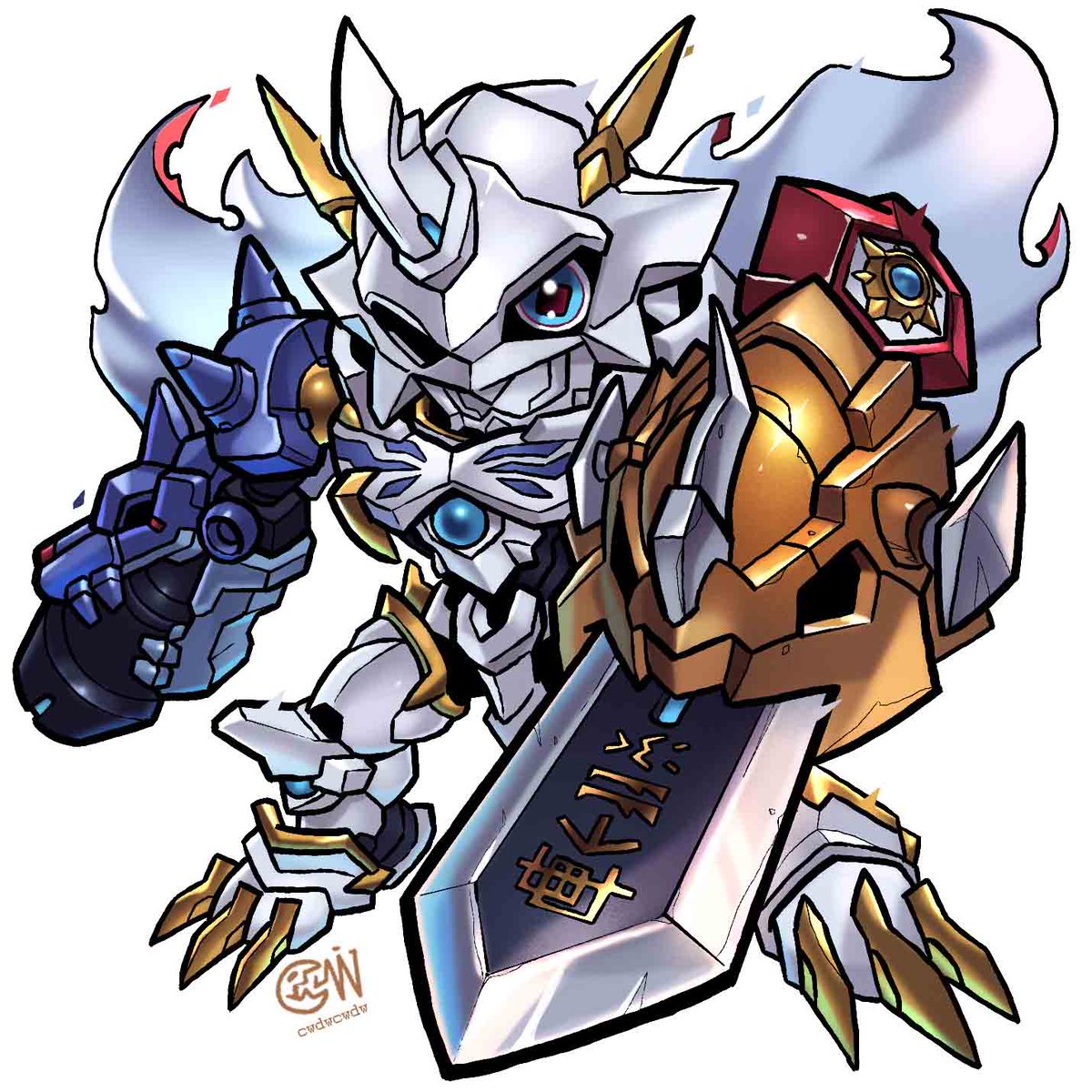 Alphamon Ouryuken and Omegamon X-Antibody commissioned by