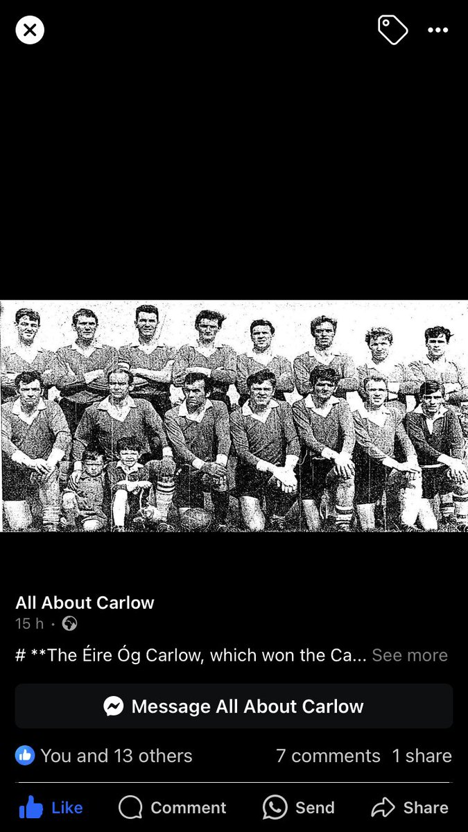 Nice to find your Dad on Facebook - Carlow 1970 County Champions @Eireogcarlow - That’s Tom in the back row, far right