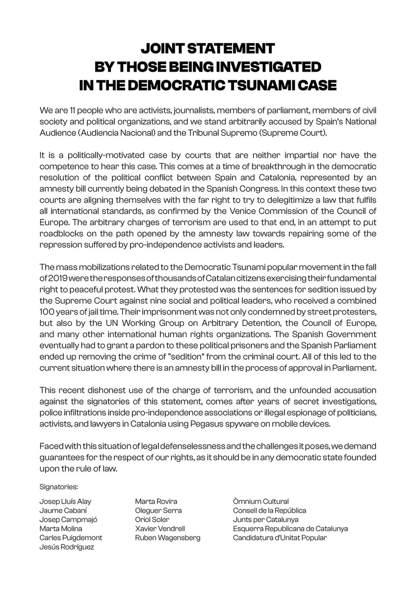 Joint Statement by those being investigated in the Democratic Tsunami Case after being issued court summons yesterday, moving forward with the investigation against them. #ProtestingIsNotTerrorism