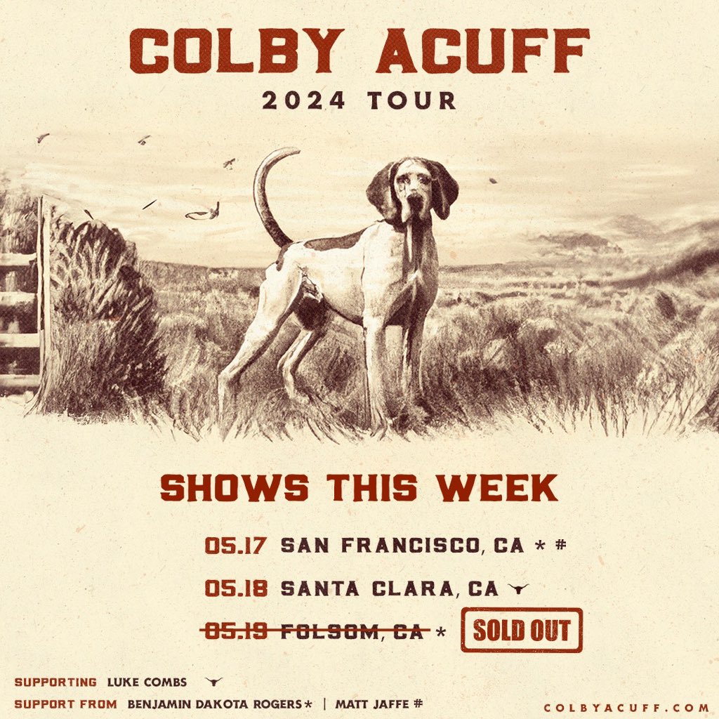 💥SHOWS THIS WEEK💥 Headed out to the Golden state of California 😎 Get your tickets at colbyacuff.com