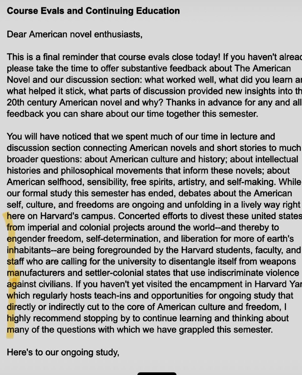 Do you want to understand the depth of the rot? Here is a course eval. sheet from a Harvard Teaching Fellow on American Novels. Read the yellow: