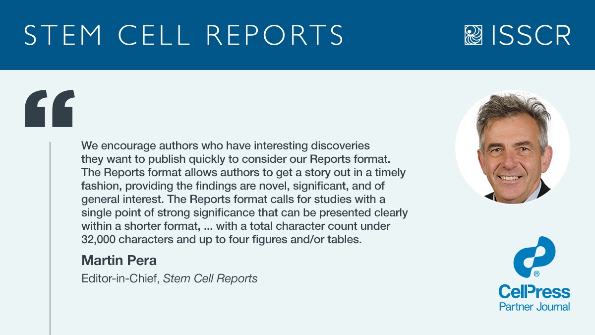 Stem Cell Reports (@stemcellreports) offers a “Report” paper format, enabling researchers to publish novel findings in a concise and timely manner Hear more from our Editor-in-Chief Martin Pera (@martinperaJAX): Official journal of @ISSCR hubs.li/Q02mpV6-0