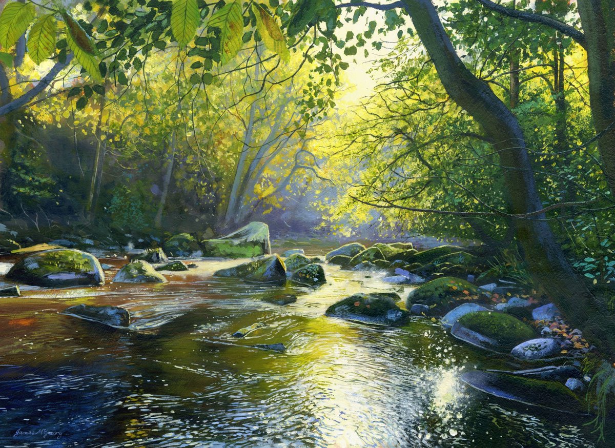'River Esk Morning.' #Painting Signed Limited Edition giclée print on sale at jamesmcgairy-artist.com/ourshop/prod_5… #Acrylicpainting #originalart #landscapepainting #NorthYorkMoors #NorthYorkshire