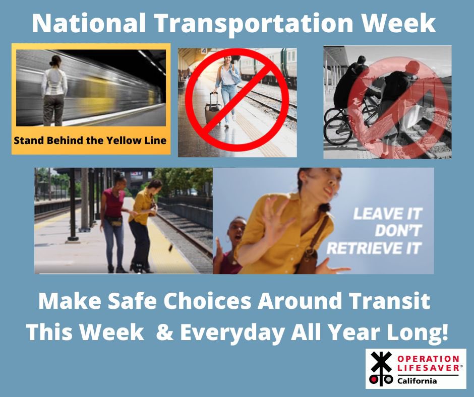 #NationalTransportationWeek Choose Safety around rail transit. Stand behind painted or raised markings. Never run or ride scooters, or bicycles in a station. If you drop an item on the tracks, do not try to retrieve it. Notify transit personnel #RespectTheRails #EnjoyTheRide