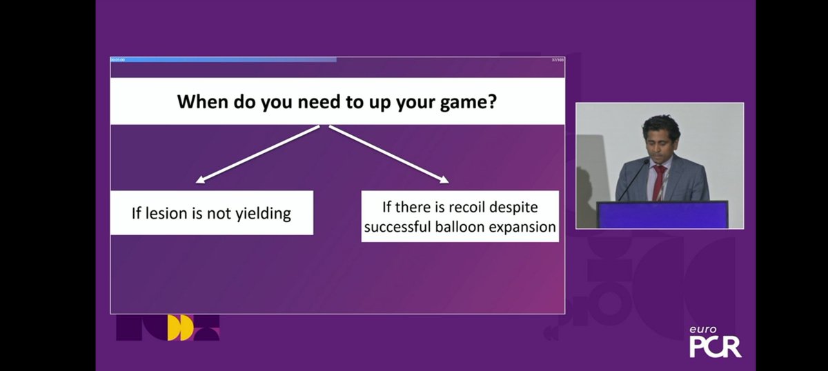 #EuroPCR @PCRonline 💥Tips & Tricks of DCB-PCI: ☆ Pt & lesion selection is imp. ☆ Optimal lesion prep is the 🔑 ☆ Go for longer 🎈& longer inflation ☆ Type A & B dissection & upto 30 % recoil is OK ☆Bailout Stenting as & when req. ☆No Repeated inflation Post DCB❌️