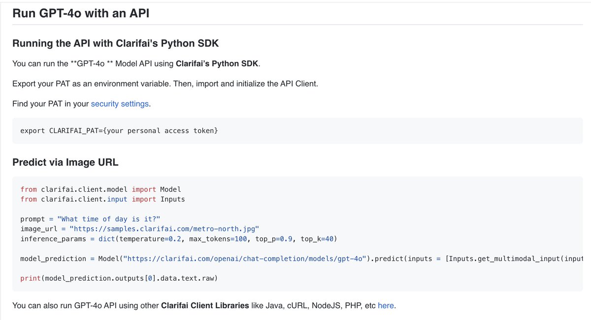 🎉 GPT-4o (omni) is now available on the Clarifai Platform! 🎉 Yesterday, OpenAI released GPT-4o, a multimodal AI model that excels in processing and generating text, audio, and images. The model offers rapid response times and improved performance across languages and tasks