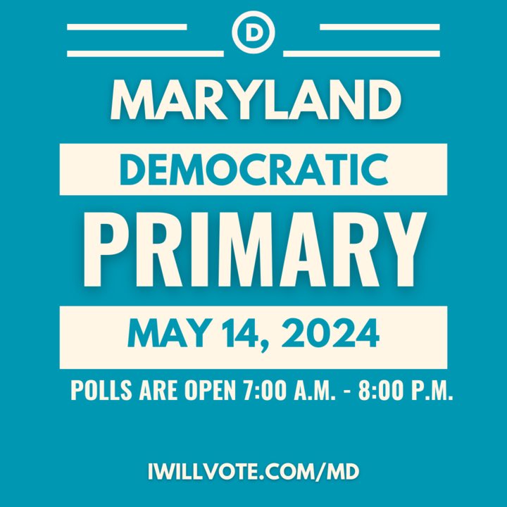 Today is primary election day in Maryland. Head to IWillVote.com/MD to find your voting location. #wtpGOTV24