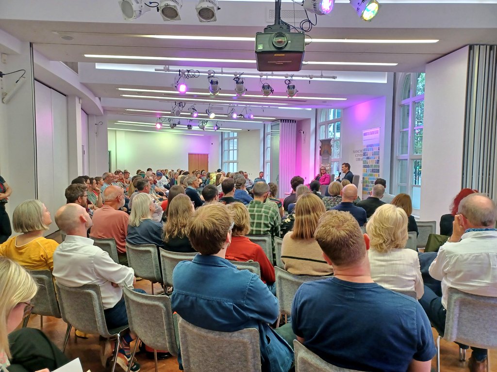 MancLibraries's tweet photo. A warm welcome to bestselling author David Mitchell at Central Library. Sharing the love with the wonderful host Naomi Frisby. @McrLitFest @WaterstonesMCR https://t.co/l3bjei0C92