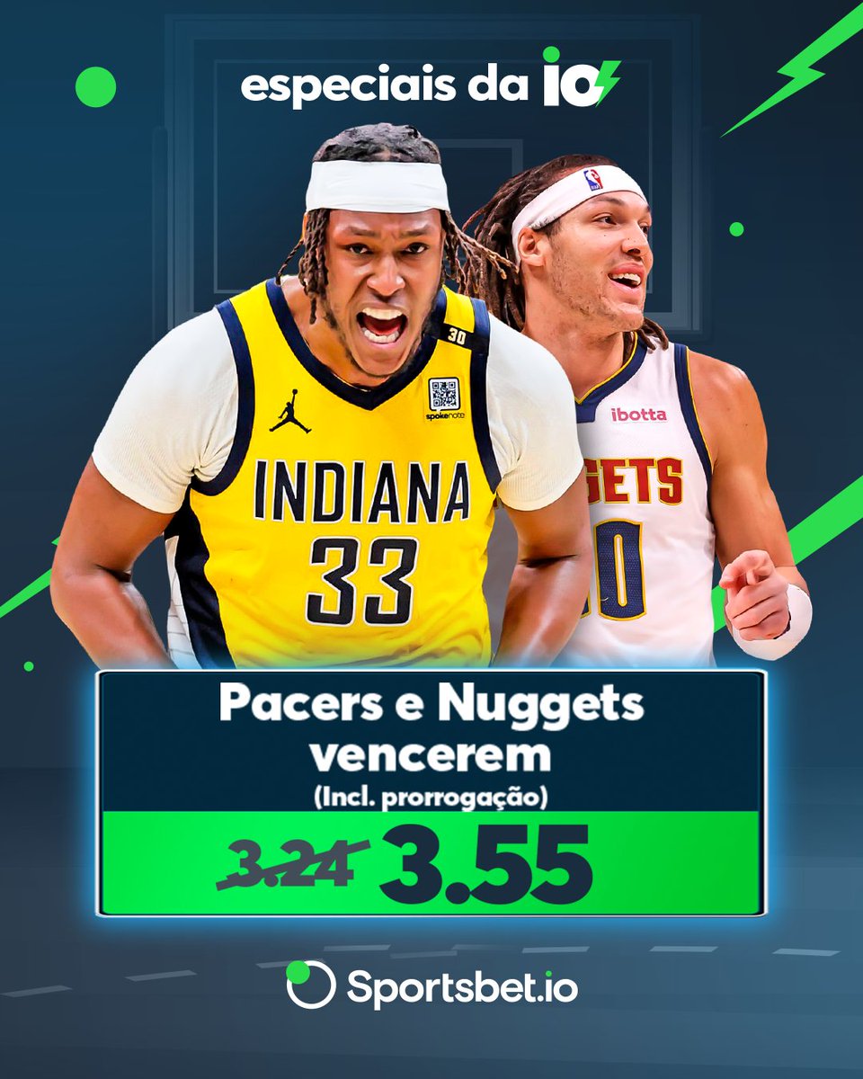 Se tem #NBAPlayoffs, tem especial da io!! O de hoje é: Pacers e Nuggets vencerem seus jogos! Vem fazer aquela fezinha aqui: bit.ly/EspeciaisTwitt…