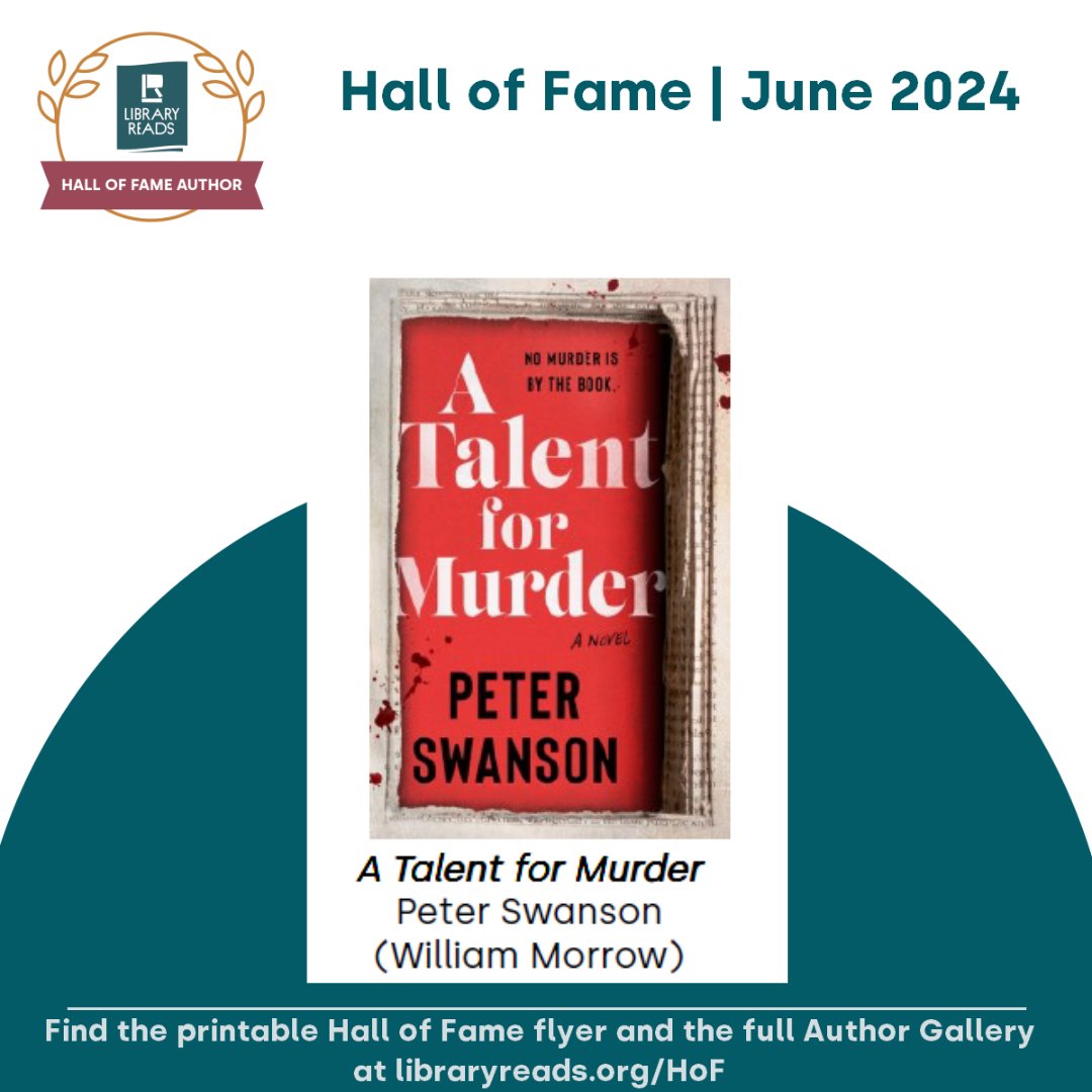 Also making his fifth appearance on the LibraryReads Hall of Fame list is @PeterSwanson3 for his book A TALENT FOR MURDER! @librarylovefest