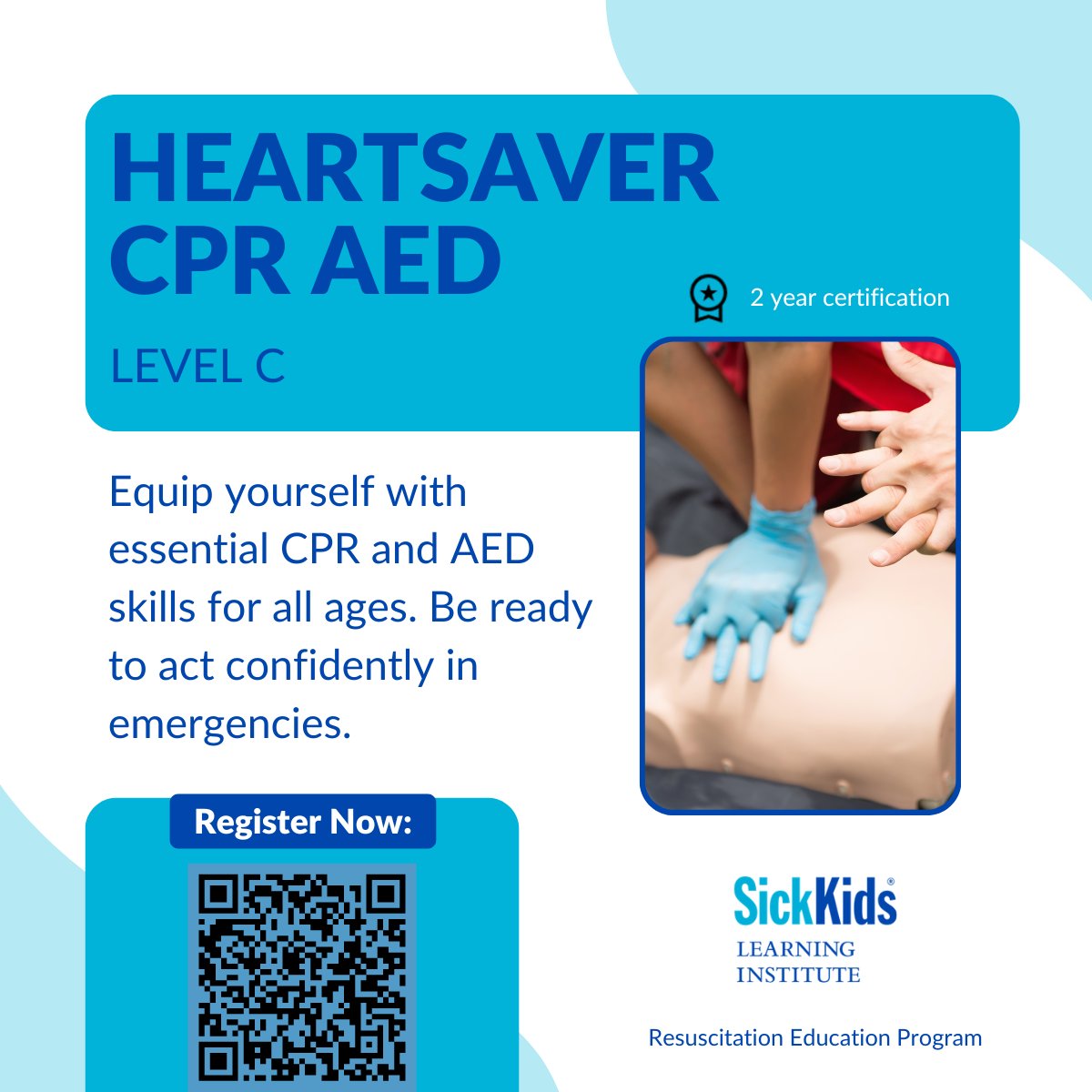 Equip yourself with essential #CPR and #AED skills for all ages. Be ready to act confidently in emergencies. Join us on June 18 at the SimKIDS’ Simulation Centre for this vital training. Secure your spot ➡️ bit.ly/4amEc99 #Heartsaver #SKLearning