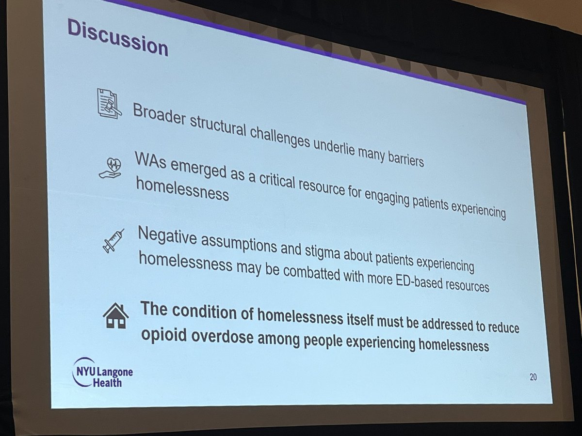 Conclusions from @Giselle_Ashley of Health x Housing Lab @pophealthNYC at her #HCH2024 presentation — “The conditions of homelessness itself must be addressed to reduce overdose among people experiencing homelessness.” Homelessness presents barriers, increases OD risk.