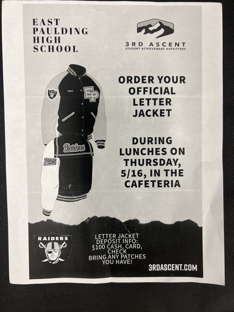 Need a letter jacket? See info below to details. @AthleticsEP @EPHSRecruiting @EPHS_RaidersFB