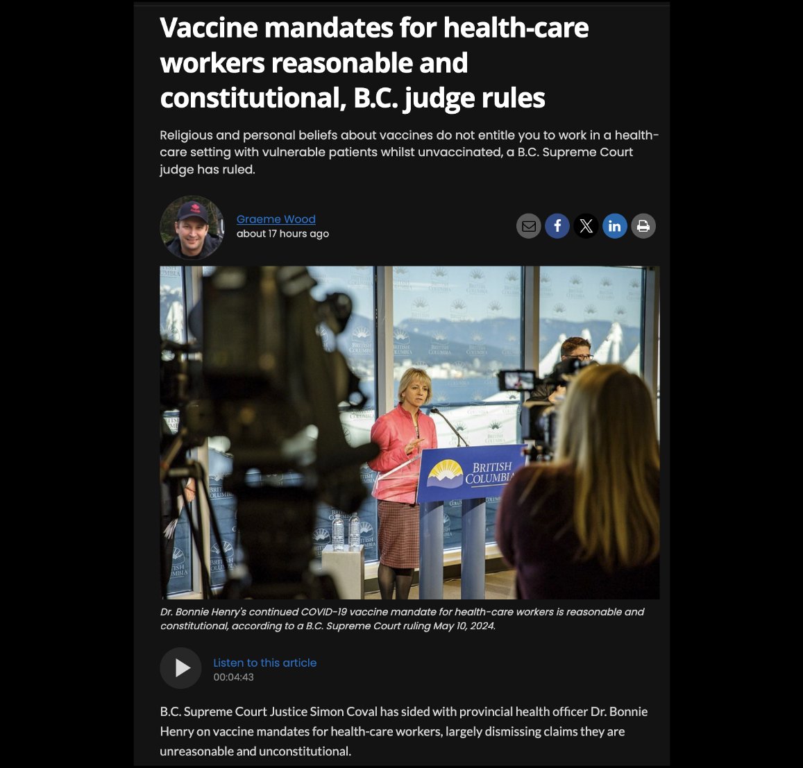 BC's courts are rigged.

Even after the mRNA injections have been revealed to be both harmful and ineffective, the BC judiciary is still totally fine with fascist 'vaccine mandates'.

BC has become a total disgrace.