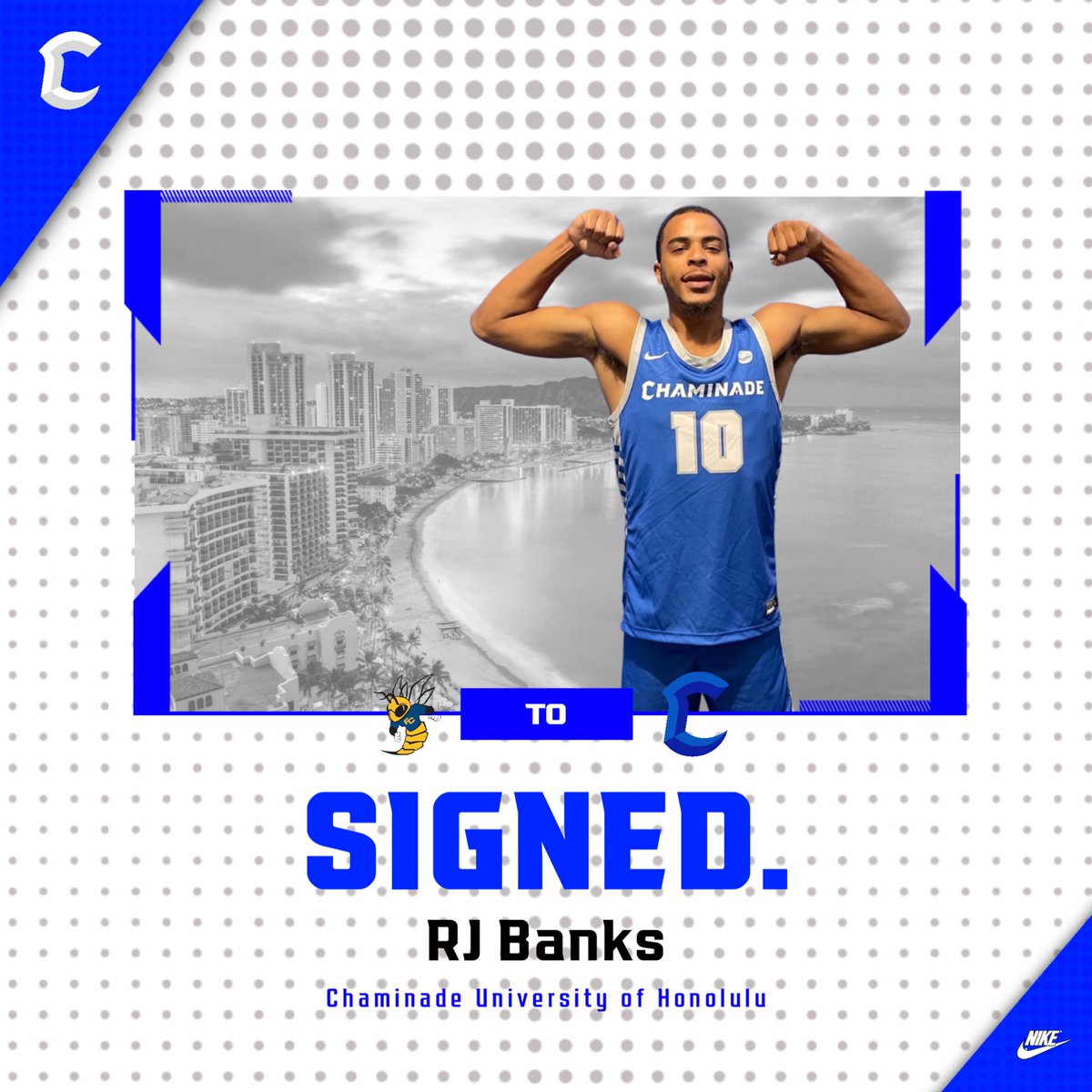 Officially signed! Welcome RJ Banks to the Chaminade family! RJ is a former State Champion at Fullerton College, a member of their team that went to the Semifinals this year, and a back to back 1st team All Conference Guard in the OEC. Excited to get RJ to the 🏝️