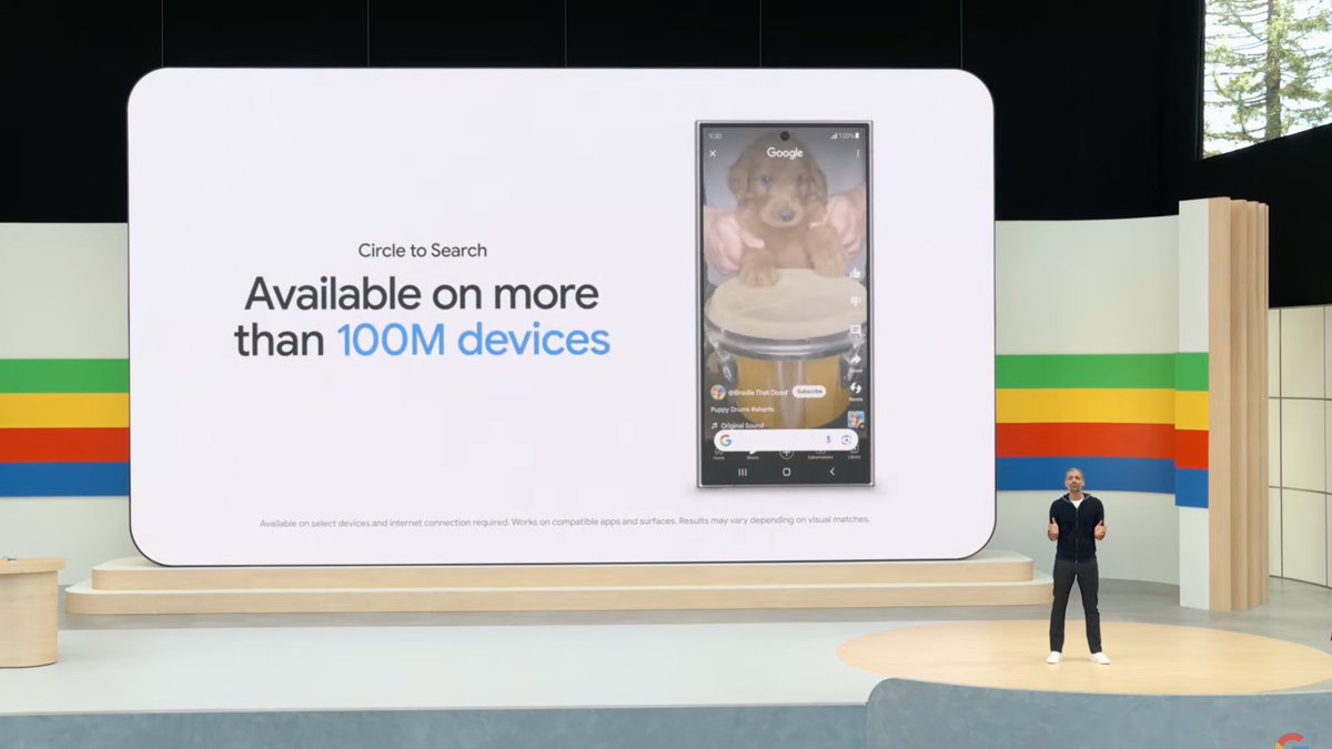 AI-powered search on Android smartphones with Circle to Search. It will be available to over 200 million devices by the end of 2024. #GoogleIO #GoogleIO2024