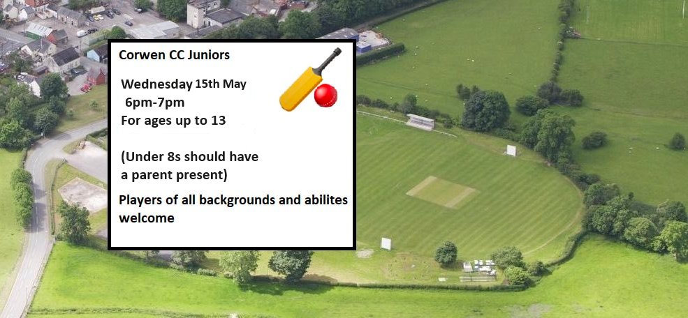 Junior cricket coaching returns tomorrow at 6pm! #cricket #wales #corwen #wrexham #corwencc
