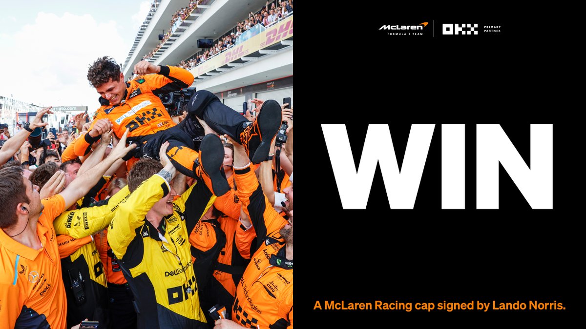 okx's tweet image. We're celebrating the first-ever #MiamiGP win of @LandoNorris by giving away 3 signed @McLarenF1 Racing caps 🧡​🧡​🧡​

To enter:​
☑️ Follow @OKX​
☑️ RT + tag a friend who loves F1

T&amp;amp;Cs apply: bit.ly/3UCO74t