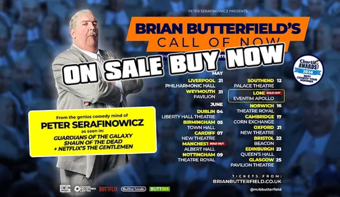 Here’s a great interview with @serafinowicz about @MrBButterfield. Show dates are getting close now. Get your tickets at brianbutterfield.co.uk