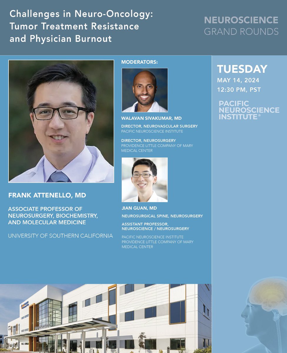 My close friend and colleague, Dr. Frank Attenello for PNI &amp; Providence Southern California Neuroscience Grand Rounds!
<a href="/PacificNeuroPNI/">PNI</a>  <a href="/providence/">Providence</a>
