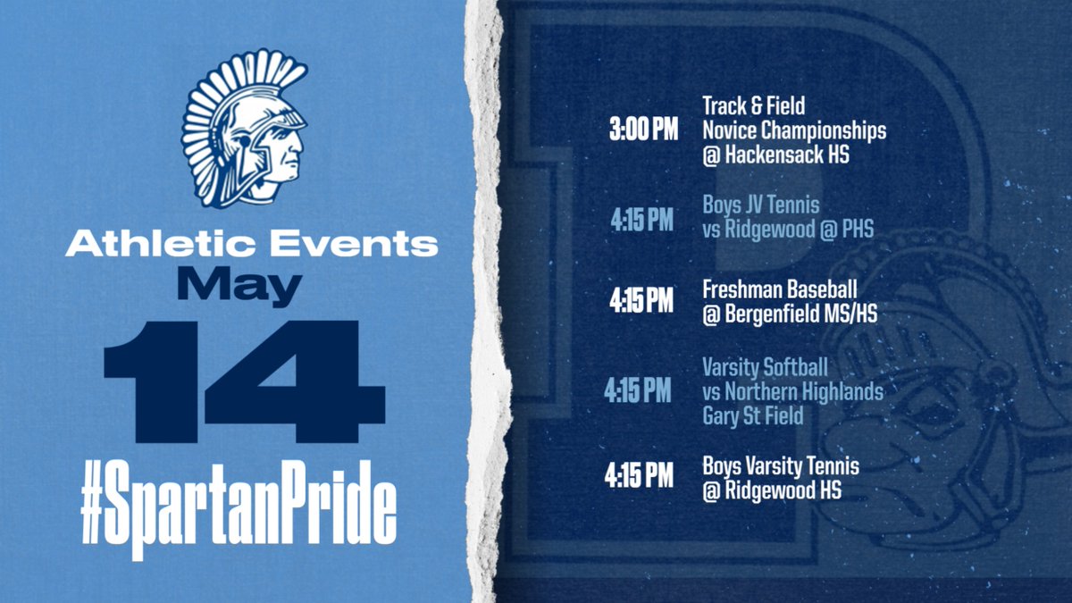Spartan_Athletics (@spartan_ad) on Twitter photo Paramus Spartans Competition Schedule for Tuesday, May 14th.
Good luck Spartans! #spartanpride #paramuspride <a href="/PTownThrowDown1/">P-Town_Throw_Down</a> <a href="/NJParamusHS/">Paramus High School</a> <a href="/Paramus_Schools/">Paramus Public Schools</a> Paramus Spartans Competition Schedule for Tuesday, May 14th.
Good luck Spartans! #spartanpride #paramuspride <a href="/PTownThrowDown1/">P-Town_Throw_Down</a> <a href="/NJParamusHS/">Paramus High School</a> <a href="/Paramus_Schools/">Paramus Public Schools</a>