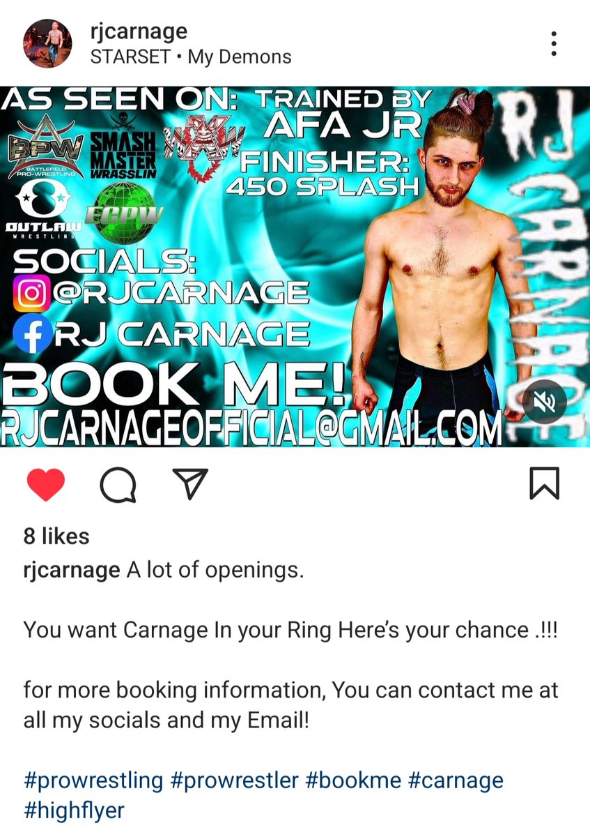 Give my friend RJ Carnage an opportunity to be on your show. Trained by Afa Jr, wrestling about a year. Lots of potential, lots of fire, really good babyface qualities ✌️
<a href="/SamoanStorm/">Afa Jr</a>