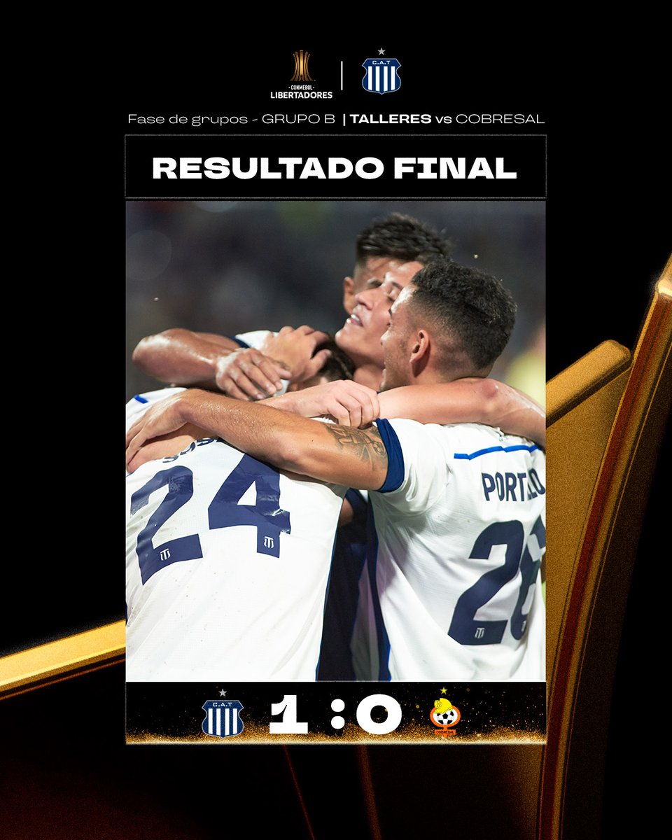 🏟️ #𝗧𝗮𝗹𝗹𝗲𝗿𝗲𝘀𝗖𝗼𝗯𝗿𝗲𝘀𝗮𝗹 - Final del partido  GANOOOOO TALLEREEEES

🔚 #Talleres 1⃣ - #Cobresal 0⃣

🔵⚪️ #VamosTalleres #ConmebolLibertadores 🏆