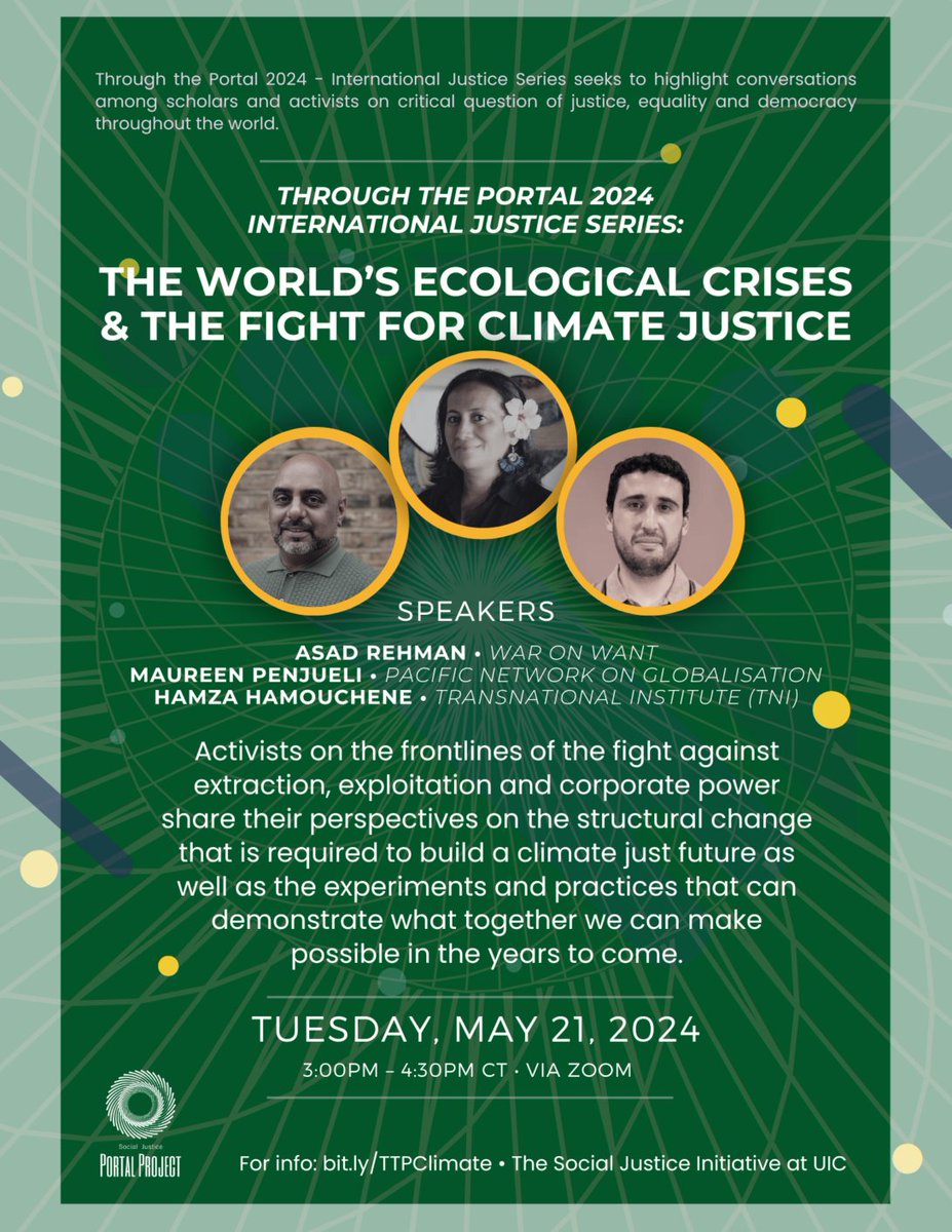 Join in on an insightful webinar titled 'The Worlds Ecological Crises & the Fight for Climate Justice' that features PANGS Co-Coordinator alongside fellow activists that fight for a better future for generations to come ✊🏿. See more details below! sji.uic.edu/events/ttpis_c…