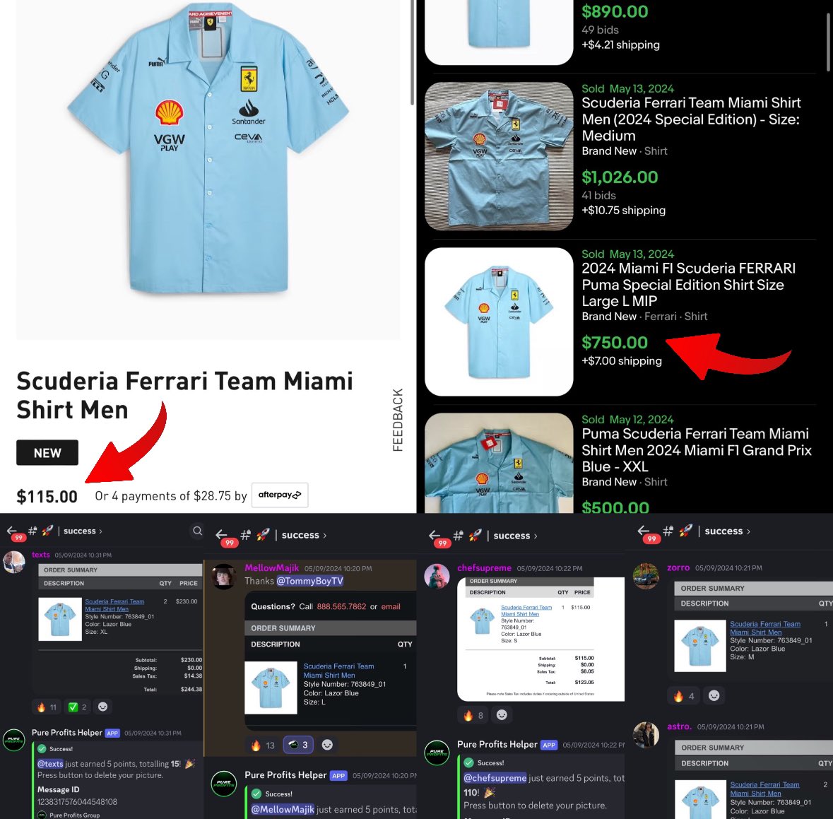You could’ve made over $500 in profit from this flip, here’s how…. - Puma x Ferrari released a collection in honor of the Formula 1 Miami race - One of the items to drop was this shirt that retailed for $115. It wasn’t worth much until it sold out post race - We pinged