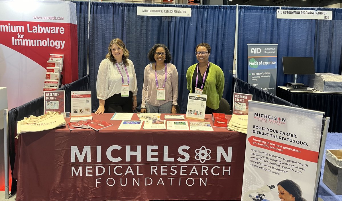 The Michelson Medical Research Foundation team enjoyed #AAI2024 last week and connected with so many early career scientists! Don't forget to check out our #MichelsonPrizes grants to fund your innovative immunology research by June 9. Apply now: michelsonprizes.smapply.org