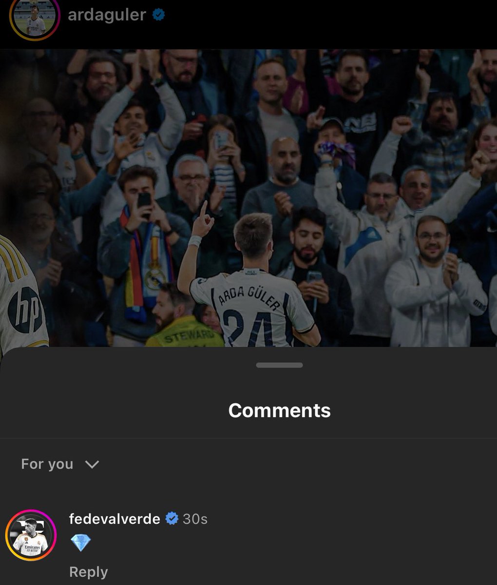📲 Fede Valverde replying to Güler’s post.