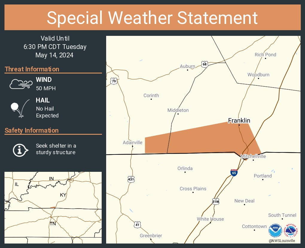 A special weather statement has been issued for Franklin KY until 6:30 PM CDT