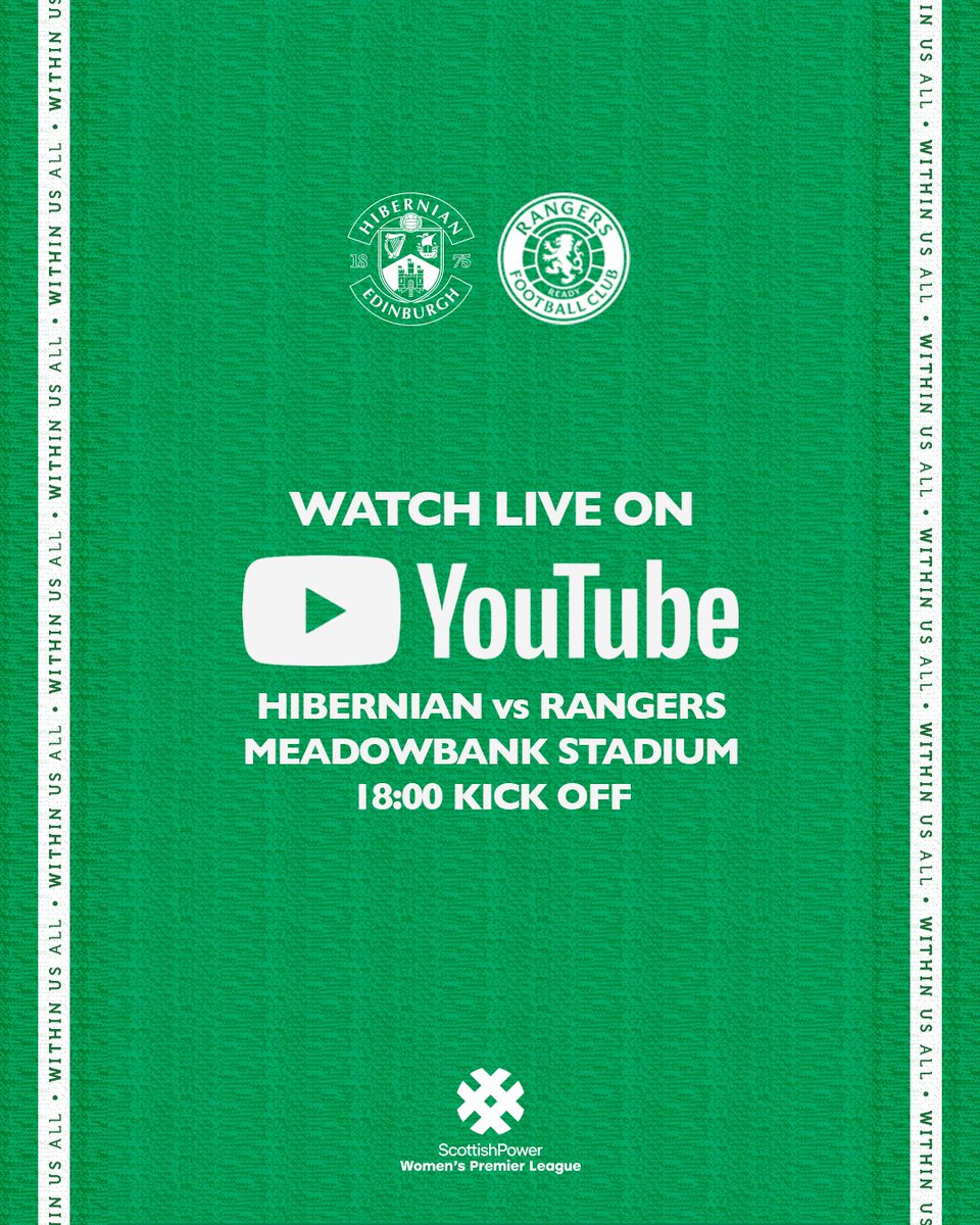 If you can't make it along to Meadowbank this evening, we've got you covered! 🤝 We'll be live-streaming our match versus Rangers from 6pm on YouTube 👀 📺 bit.ly/3ybtTXR